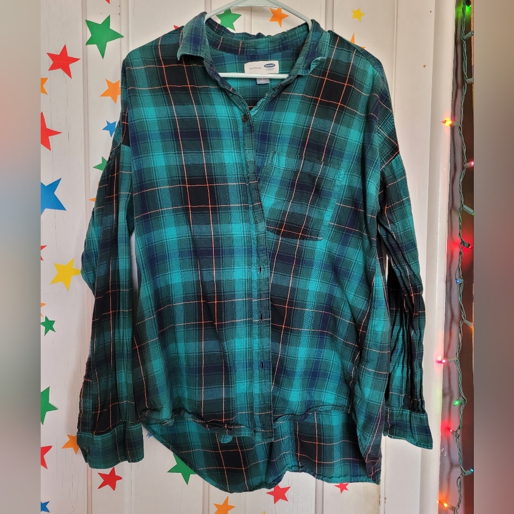 Old Navy Turquoise Boyfriend Flannel